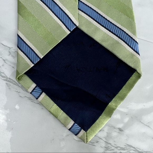 NAUTICA - 100% Silk Men's Neck Tie - Made in China - Green Blue Stripe 58 x 3.5 - Picture 4 of 8